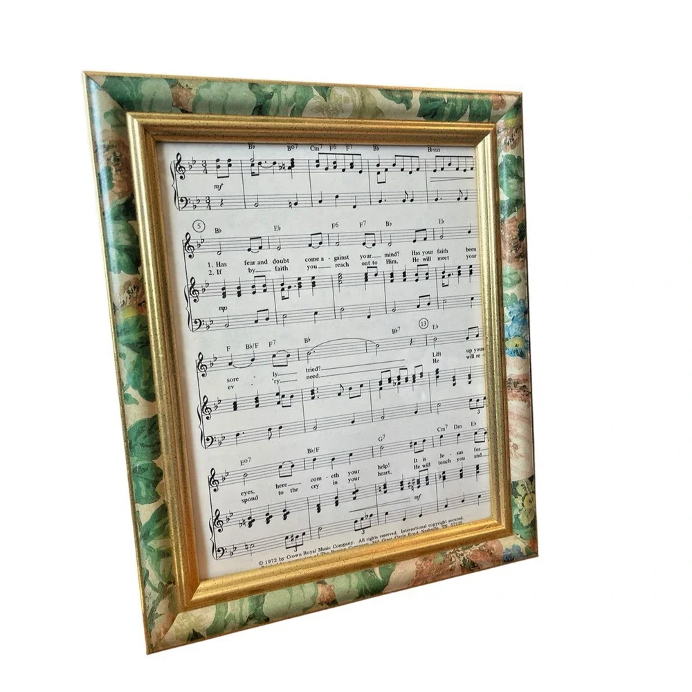 Vintage 80s Pastel Floral Print Picture Frame, 8x10 Photo, Gold Trim Cottagecore